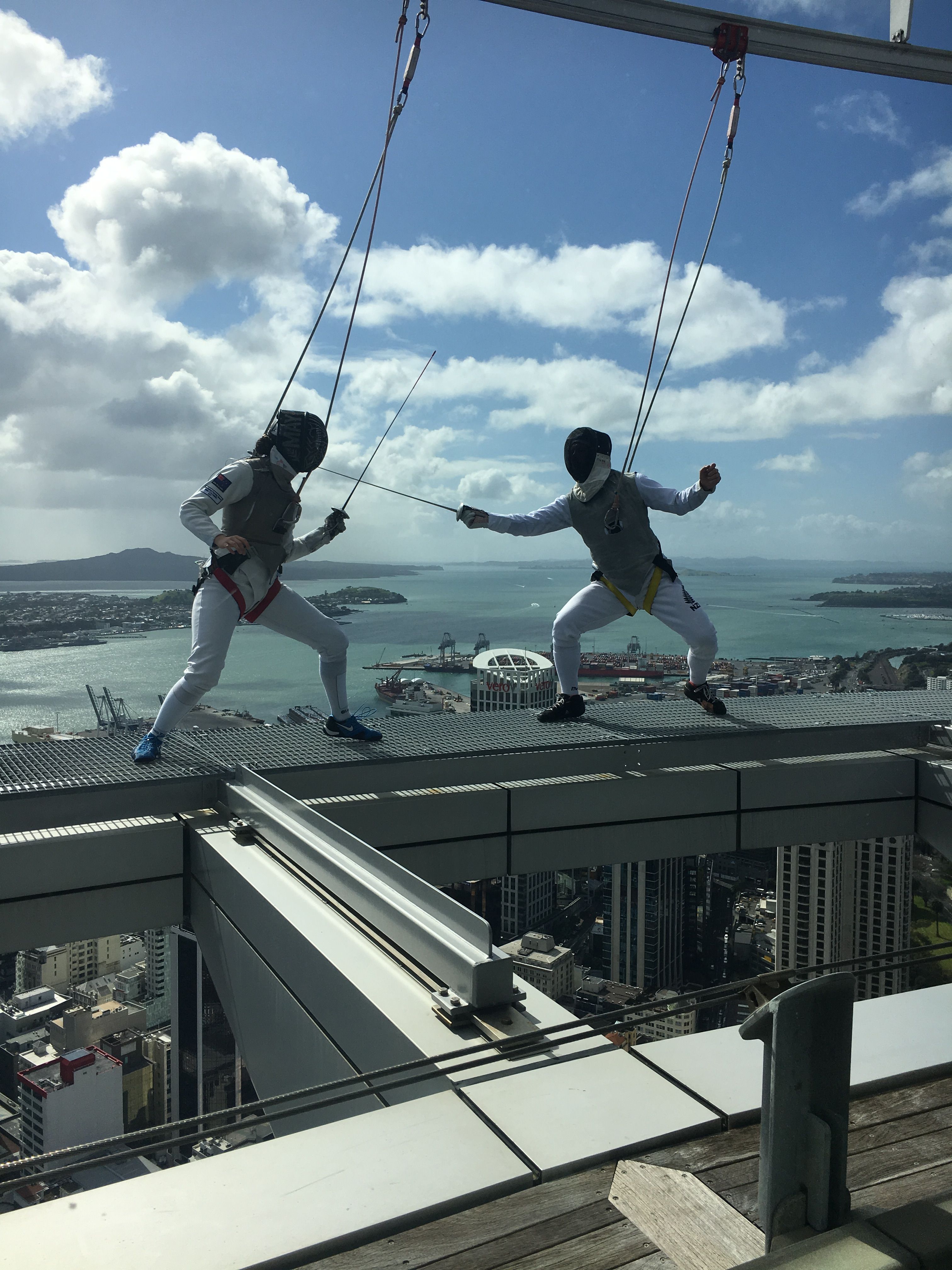 Fencing match on the SkyWalk platform in celebration of the inaugural World Fencing Day