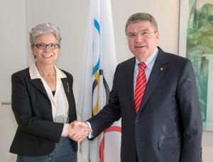 ​President Bach met Carola Mangiarotti and Venezuela’s Olympic epée champion Rubén Limardo